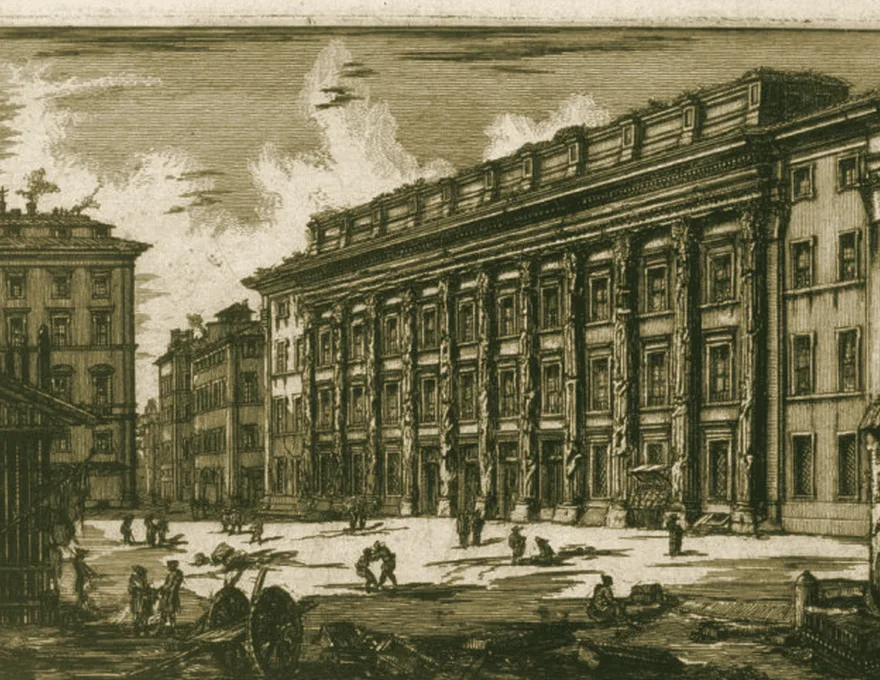La Dogana di Terra a Piazza di Pietra, Roma — acquaforte di Piranesi