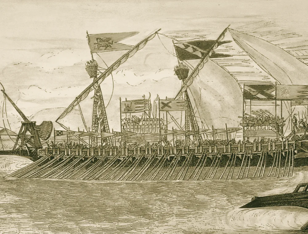 Galea veneziana con il leone di San Marco sulle insegne — incisione d&rsquo;epoca