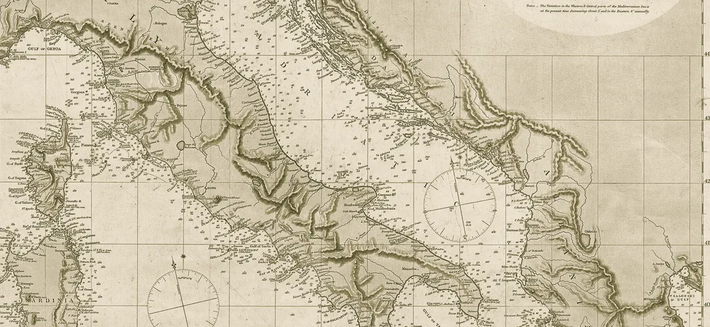 Carta nautica della penisola italiana e dell&rsquo;Adriatico — scandagli, banchi e ancoraggi, tracciati per fidarsene